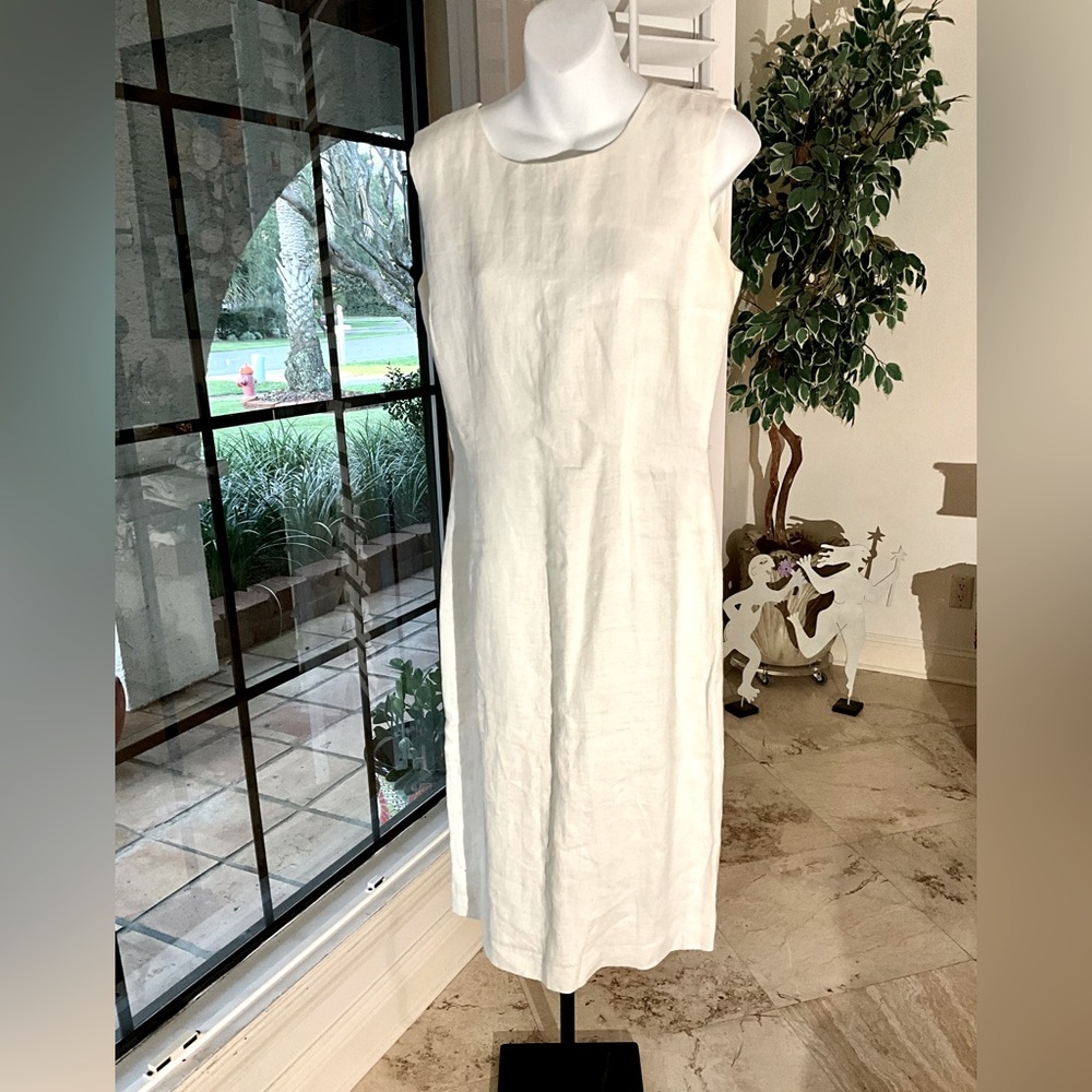 Elegant Ann Gerlin White Linen Dress Size 8